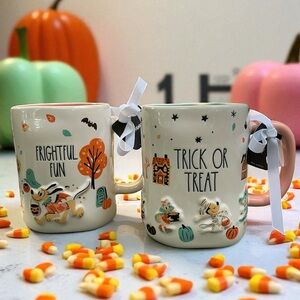 Set of 2 Disney Rae Dunn TRICK OR TREAT & FRIGHTFUL FUN Halloween 18 oz Mugs NWT